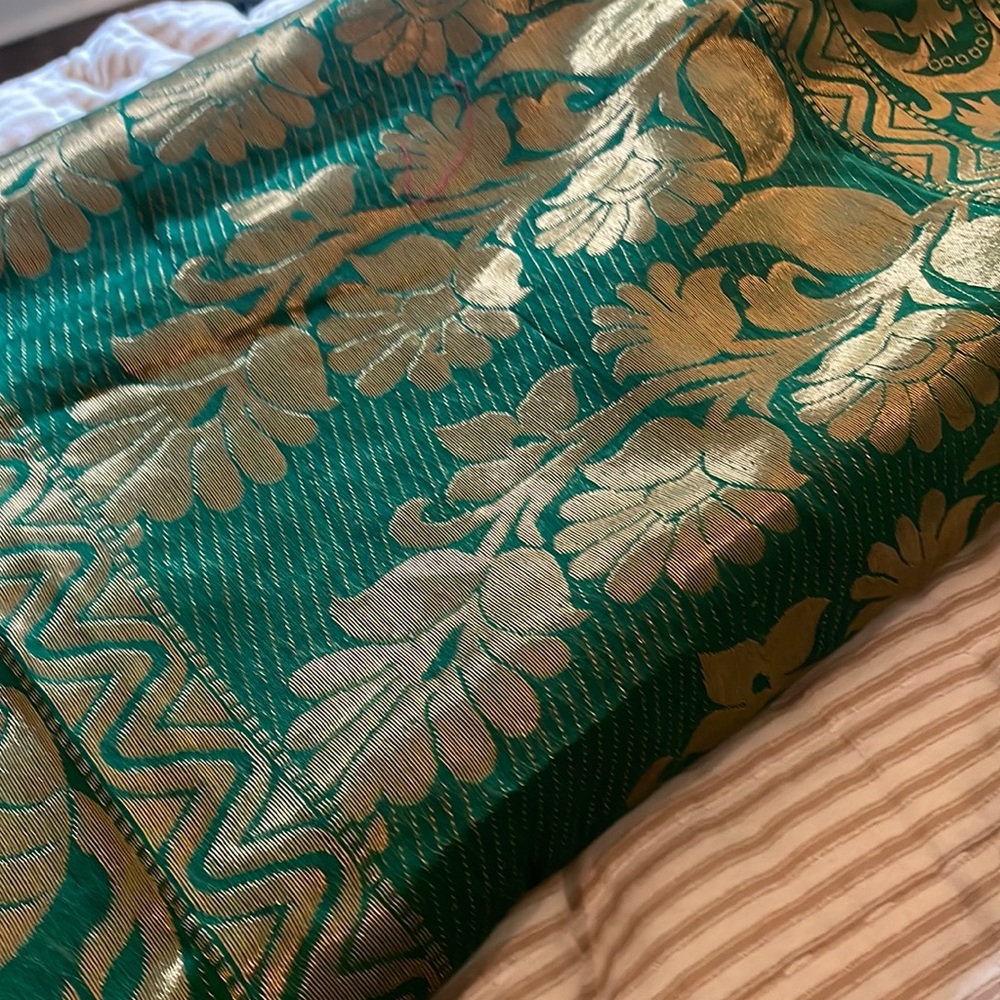 Green gold sari work sari